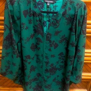 Green and black rose pattern top